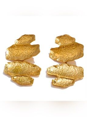 Gold Textured Statement Drop Earrings